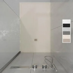 ABSOLUTE Cremefarbene Duschwanne aus Kunstharz mit Rahmen – Schieferstruktur – antibakteriell und rutschfest. Farben zur Auswahl.