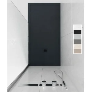 ABSOLUTE Graphite gerahmte Harzduschwanne – Schieferstruktur – antibakteriell und rutschfest. Farben zur Auswahl.