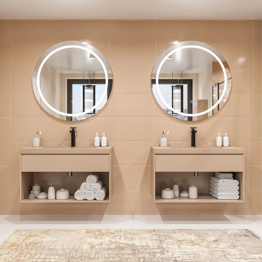 Badezimmer-Hängeschrank 1 Schublade / 1 Nische CARMEN mit Waschbecken aus Harz MOKA-Finish