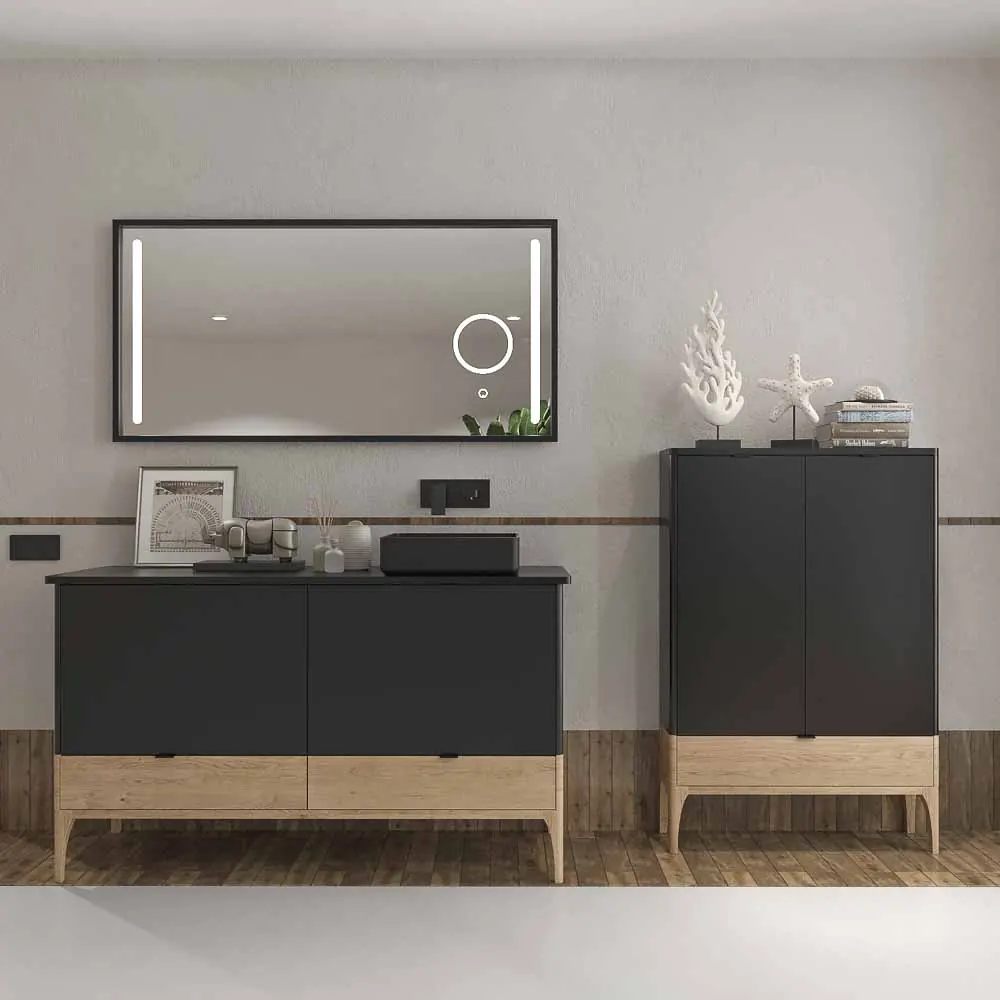 VICENT Badezimmerschrank mit Beinen 4 Schubladen Solid Surface-Arbeitsplatte mit HORUS-Waschbecken