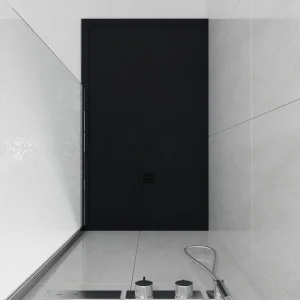 ABSOLUTE Schwarz gerahmte Duschwanne aus Kunstharz – Schieferstruktur – antibakteriell und rutschfest. Farben zur Auswahl.
