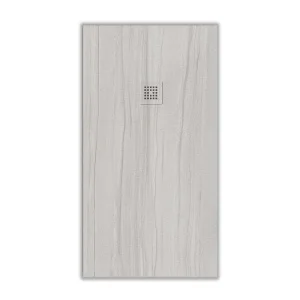 Resin Duschwanne Schieferstruktur Holzoptik Finish Pappel Weiß – rutschfest STONE 3D modern