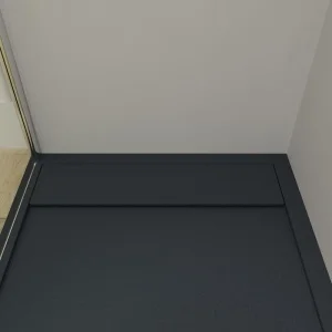 Eingerahmte Duschwanne aus Harz URBANSTONE Graphite antibakterielle und rutschfeste Schieferstruktur. Farben zur Auswahl. verstecktes Gitter.