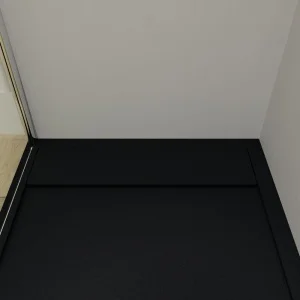 Eingerahmte Duschwanne aus Harz URBANSTONE Schwarze, antibakterielle und rutschfeste Schieferstruktur. Farben zur Auswahl. verstecktes Gitter