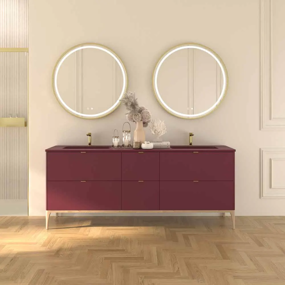 VICENT Badezimmerschrank mit Beinen 6 Schubladen Arbeitsplatte aus Solid Surface 2 Waschbecken