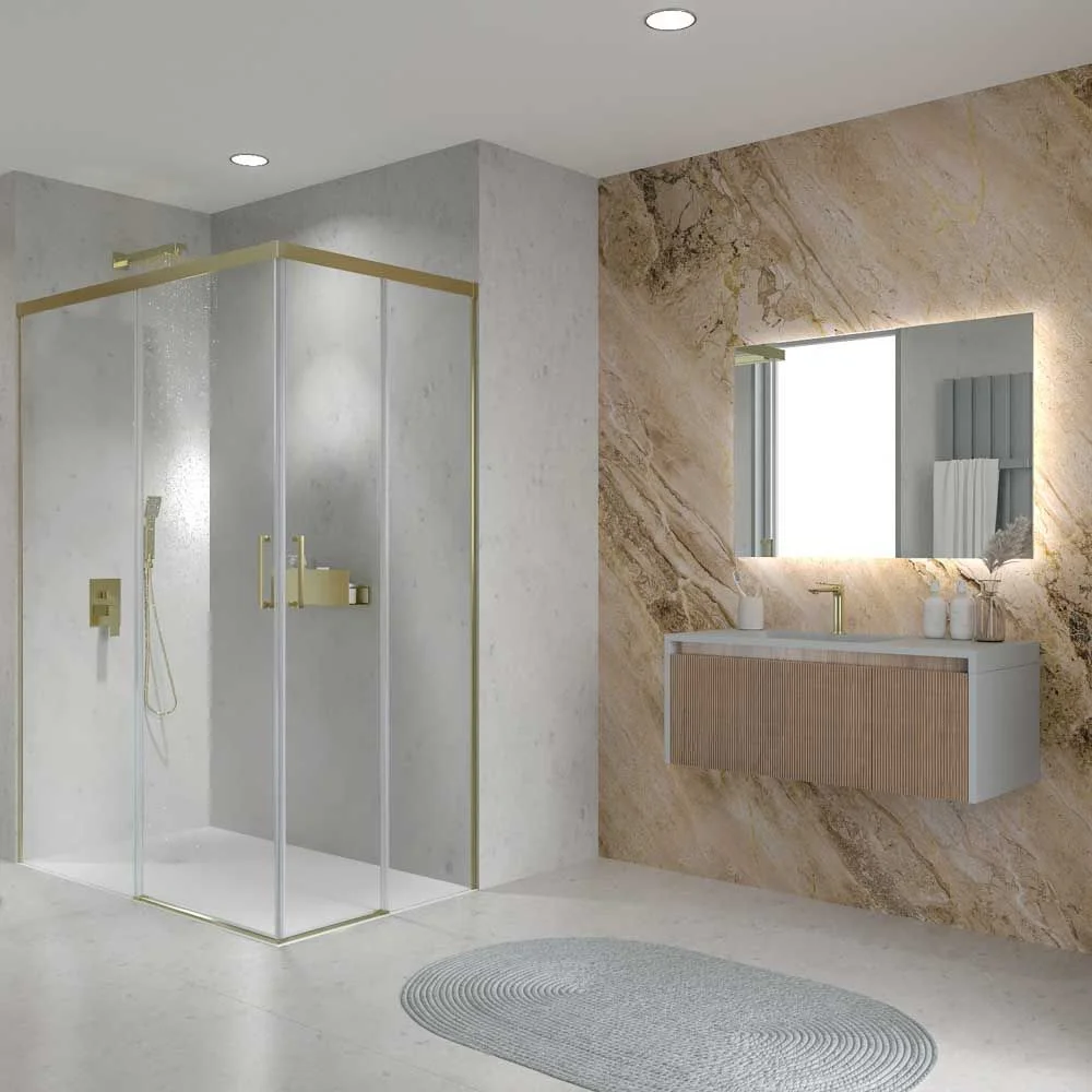 Varobath-mampara-ducha-BASIC-rectangular-2-fijos-2-puertas-correderas-ORO-MATE