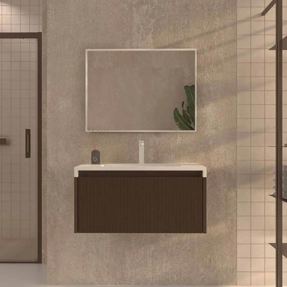 Hängendes Badezimmermöbel BINARIO mit 1 Schublade, BRAUN-Finish