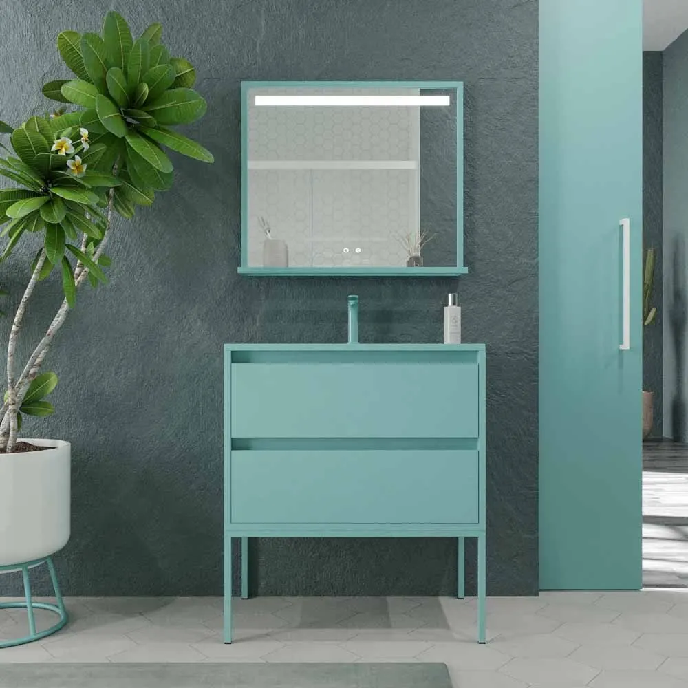 Badezimmermöbel mit Beinen, 2 Schubladen SMILE mit Waschbecken Solid Surface TÜRKISBLAU