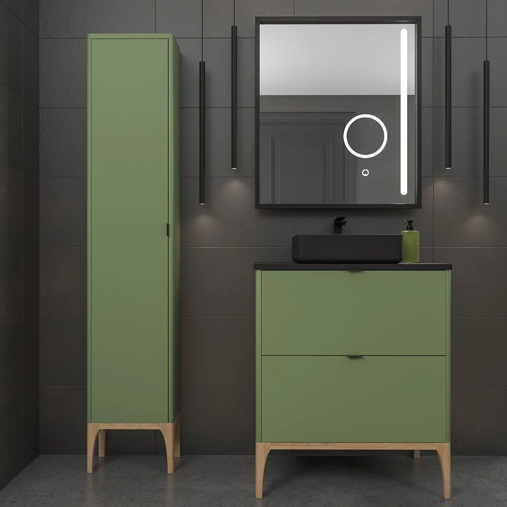 VICENT Badezimmerschrank mit Beinen 2 Schubladen Solid Surface-Arbeitsplatte mit SATET-Waschbecken