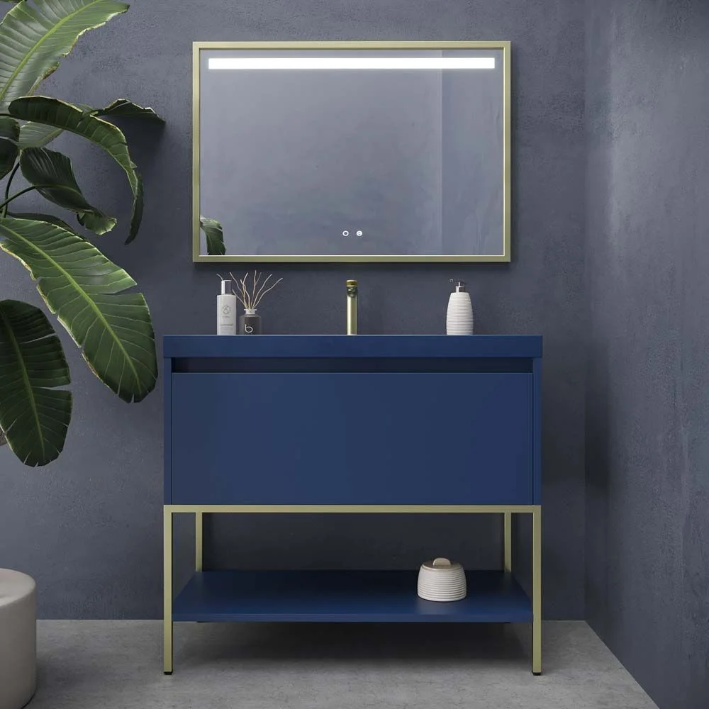 ELEN Badezimmermöbel mit Beinen, 1 Schublade – 1 unteres Regal KOBALTBLAU / MATTGOLD