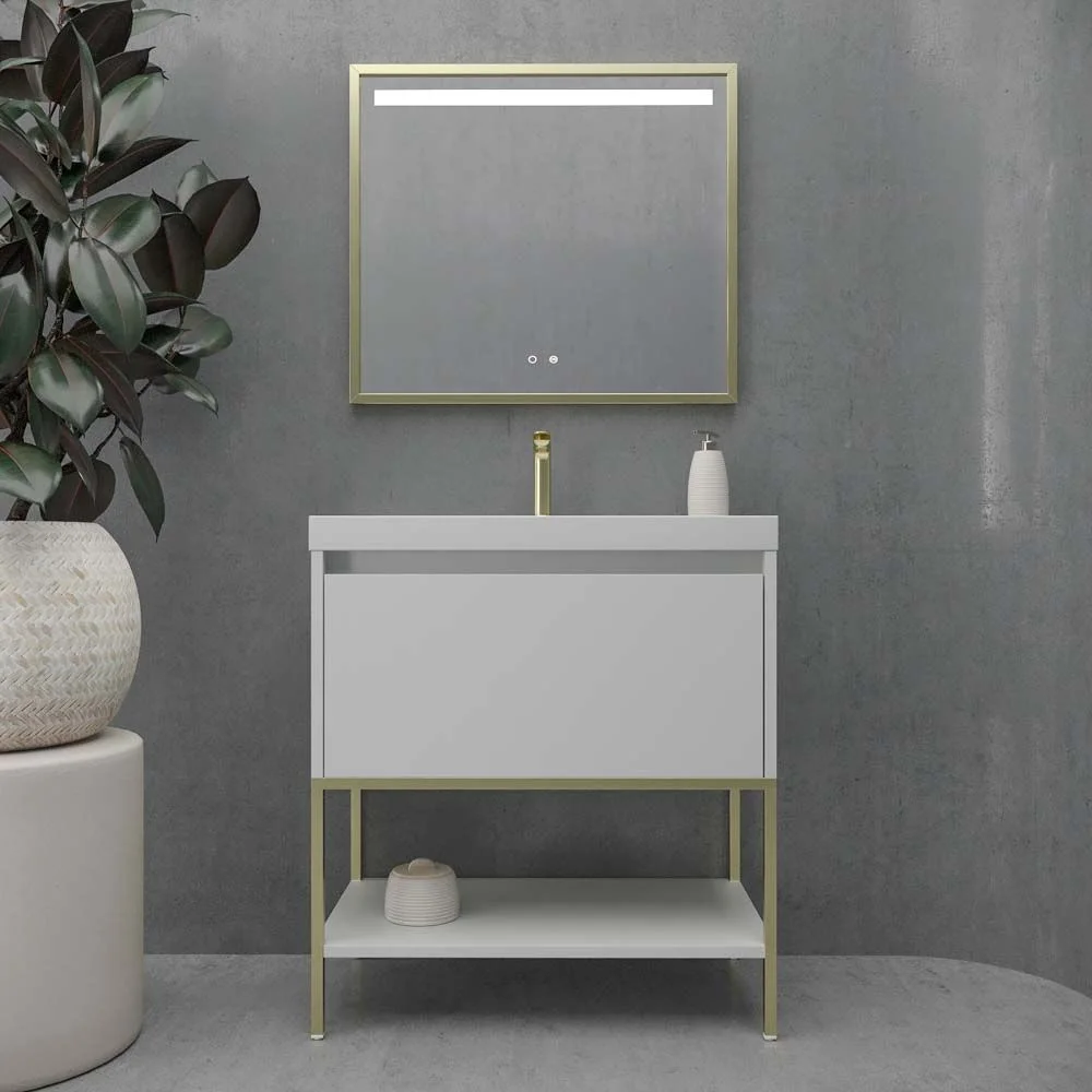 ELEN Badezimmermöbel mit Beinen, 1 Schublade – 1 unteres Regal PERLGRAU / MATTGOLD