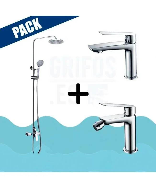 Packen Sie verchromte Duschstange + Waschbeckenarmatur + Bidetarmatur – LUXOR VAROBATH