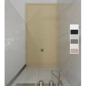ABSOLUTE Moka Duschwanne aus Kunstharz mit Rahmen – Schieferstruktur – antibakteriell und rutschfest. Farben zur Auswahl.