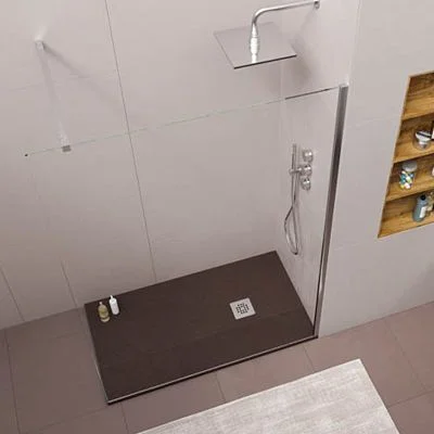 Harz-Duschwanne ONE Braun RAL 8014 und andere exklusive Farben mit antibakterieller und rutschfester Schieferstruktur. Edelstahlgitter – Bild 2