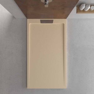 STYLE Kunstharz-Duschwanne – intensive Cremefarbe RAL-1015 und andere – Schieferstruktur – antibakteriell und rutschfest. verstecktes Gitter