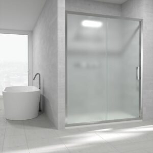 Frontduschwand GLISS 1 feststehend -1 OPACO Glasschiebetür. Mit Anti-Kalk-Behandlung. BRIGHT CHROM-Finish