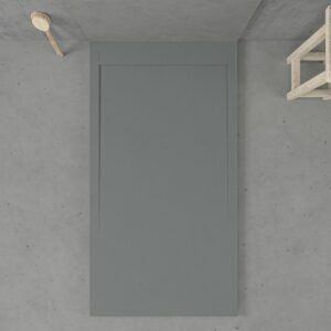 Eingerahmte Duschwanne aus Harz URBANSTONE Grau RAL 7040 – Schieferstruktur – antibakteriell und rutschfest. Farben zur Auswahl. Verdecktes Gitter