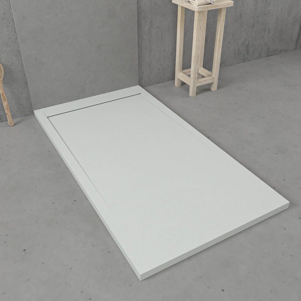 Eingerahmte Duschwanne aus Harz URBANSTONE Sand RAL 7035 – Schieferstruktur – antibakteriell und rutschfest. Farben zur Auswahl. Verdecktes Gitter – Bild 2
