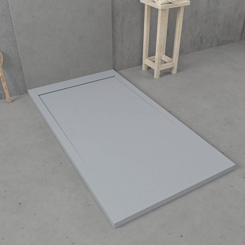Eingerahmte Duschwanne aus Harz URBANSTONE Zementgrau RAL 7005 – Schieferstruktur – antibakteriell und rutschfest. Farben zur Auswahl. Verdecktes Gitter – Bild 2