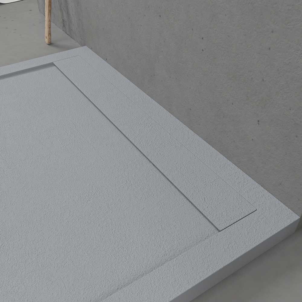 Eingerahmte Duschwanne aus Harz URBANSTONE Zementgrau RAL 7005 – Schieferstruktur – antibakteriell und rutschfest. Farben zur Auswahl. Verdecktes Gitter – Bild 4