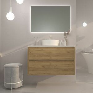 Hängender Badezimmerschrank CARMEN mit 2 Schubladen und SOLID SURFACE Osiris-Waschbeckenabdeckung