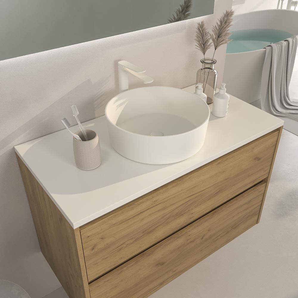 Hängender Badezimmerschrank CARMEN mit 2 Schubladen und SOLID SURFACE Osiris-Waschbeckenabdeckung – Bild 4