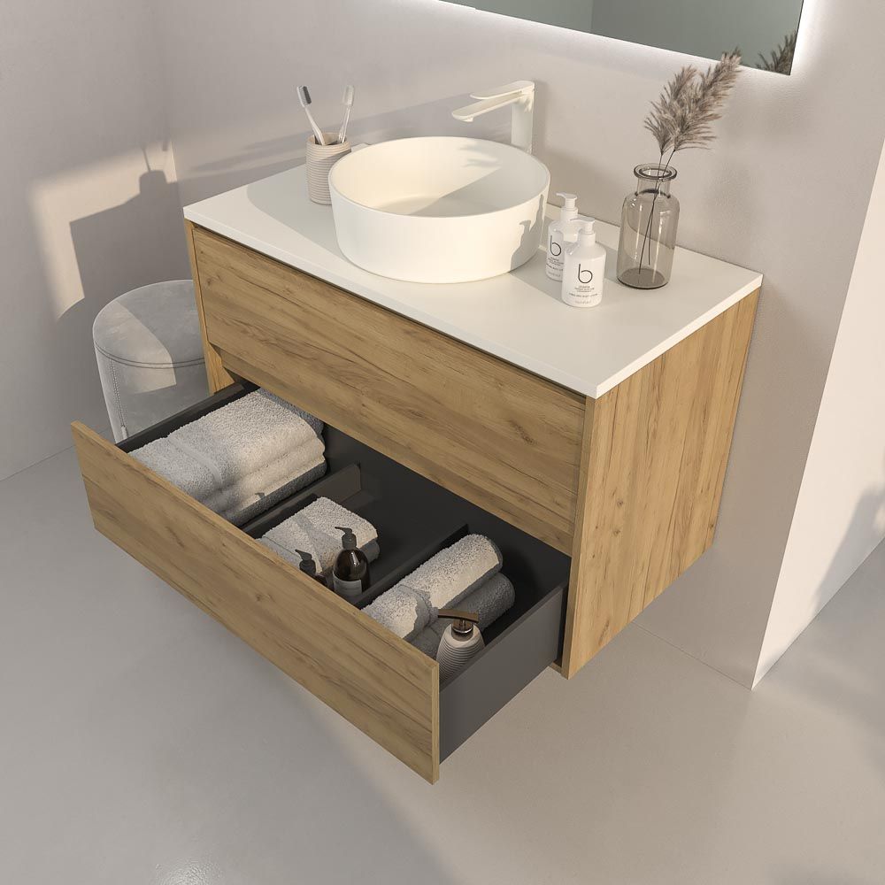 Hängender Badezimmerschrank CARMEN mit 2 Schubladen und SOLID SURFACE Osiris-Waschbeckenabdeckung – Bild 3