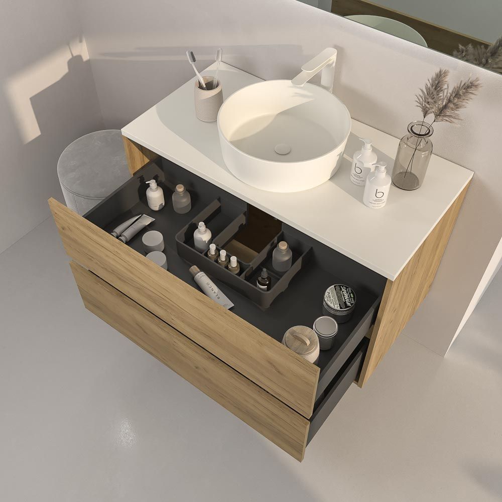 Hängender Badezimmerschrank CARMEN mit 2 Schubladen und SOLID SURFACE Osiris-Waschbeckenabdeckung – Bild 2