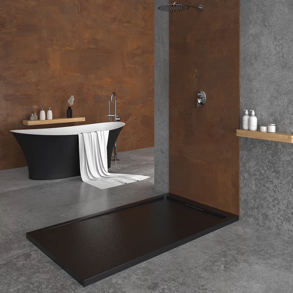 STYLE Duschwanne aus Harz – schwarze Farbe RAL-9005 und andere – Schieferstruktur – antibakteriell und rutschfest. verstecktes Gitter – Bild 4