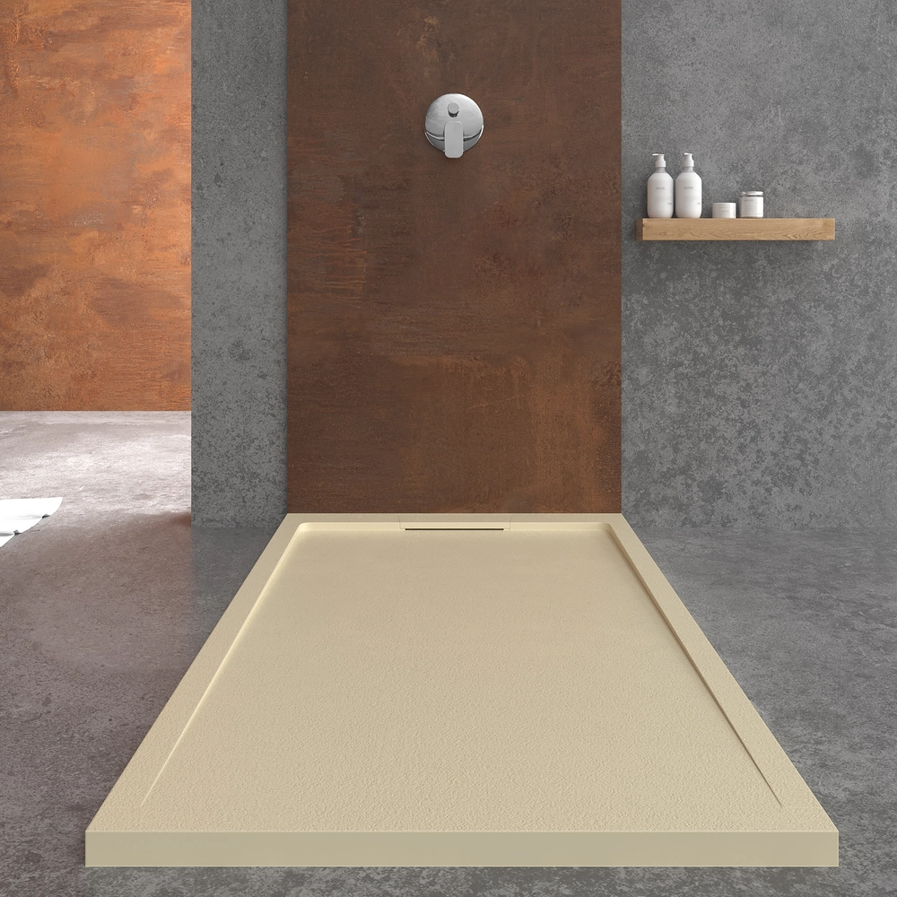 STYLE Kunstharz-Duschwanne – intensive Cremefarbe RAL-1015 und andere – Schieferstruktur – antibakteriell und rutschfest. verstecktes Gitter – Bild 3