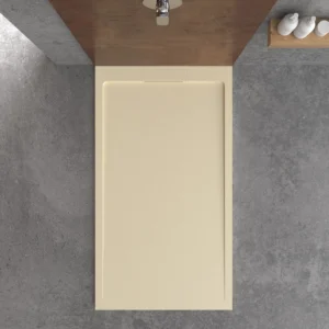 STYLE Kunstharz-Duschwanne – intensive Cremefarbe RAL-1015 und andere – Schieferstruktur – antibakteriell und rutschfest. verstecktes Gitter