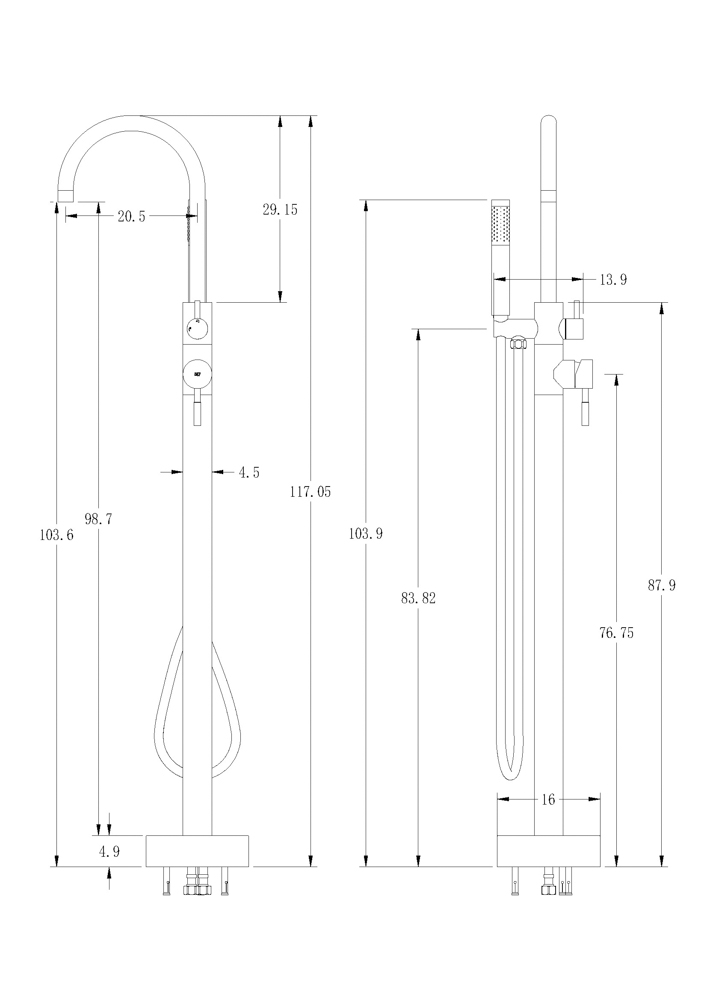 Badewannenarmatur für freistehende Badewanne ALPHA Chrom